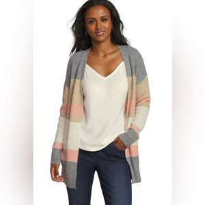 LOFT Striped Open Front Cardigan in Gray, Pink, and Cream Sz/XL